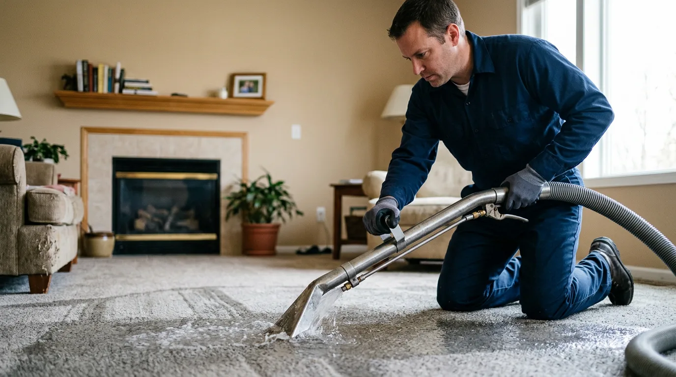 Water damage restoration technician working near Windfall, IN